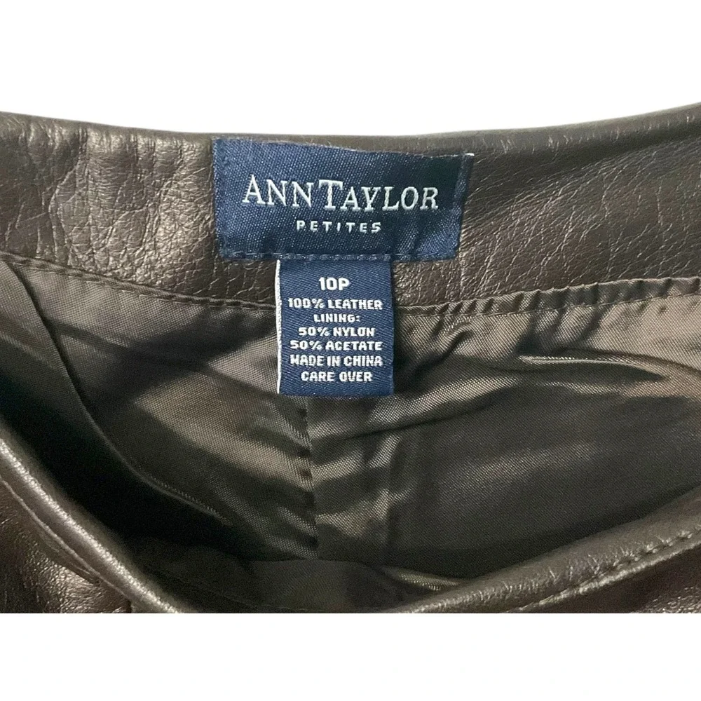 Ann‎ Taylor Petite Leather Pants Dark Brown Straight Leg Size 10P
